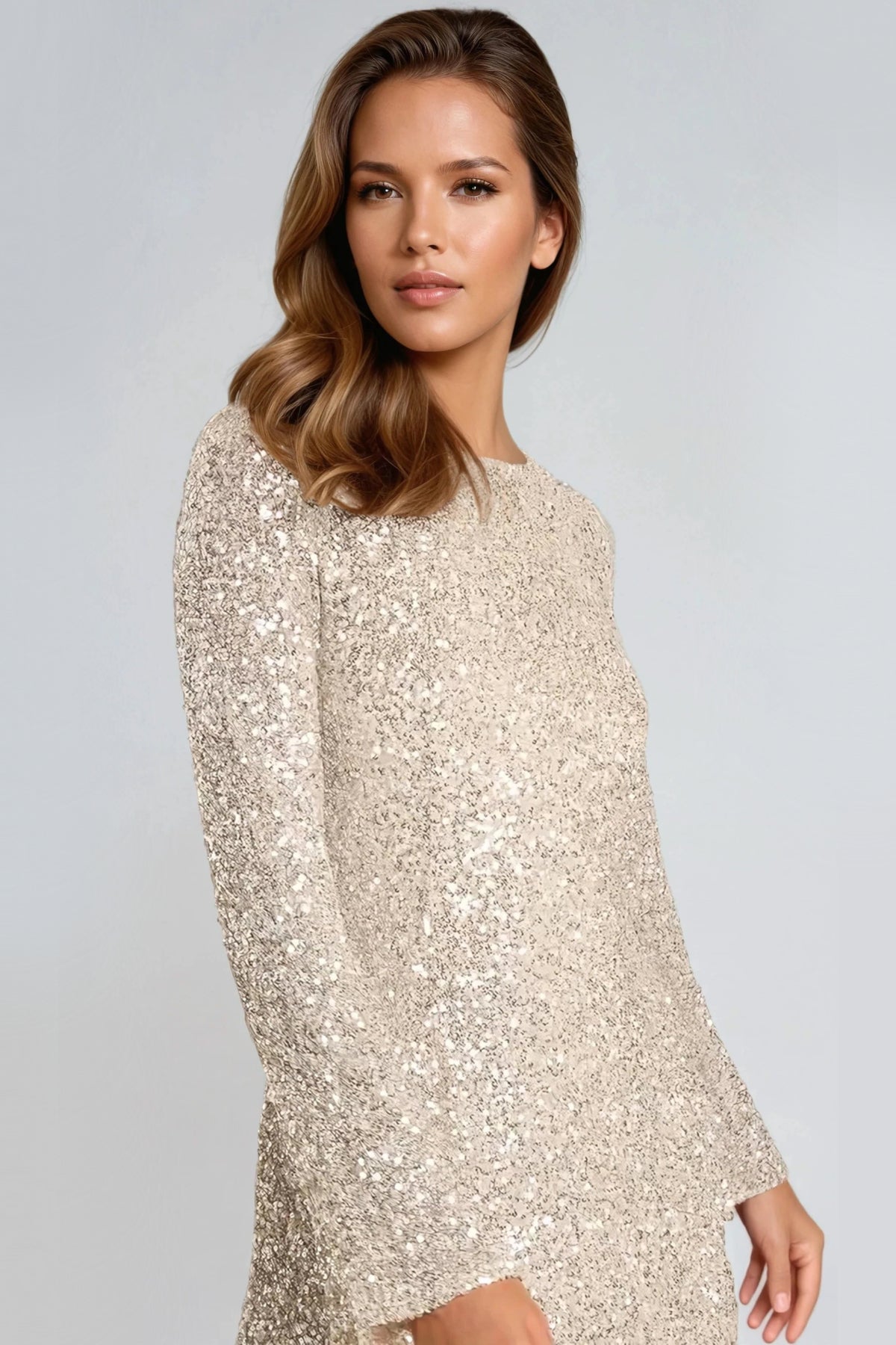Champagne Bow Back Sequin Mini Dress - Interactive Group