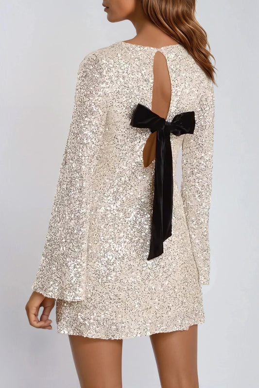 Champagne Bow Back Sequin Mini Dress - Interactive Group