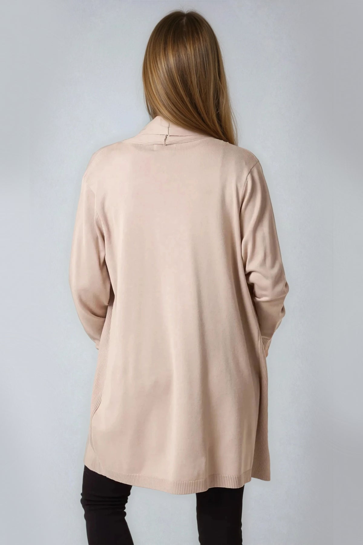 Beige Ribbed Cardigan With Pockets - Interactive Group