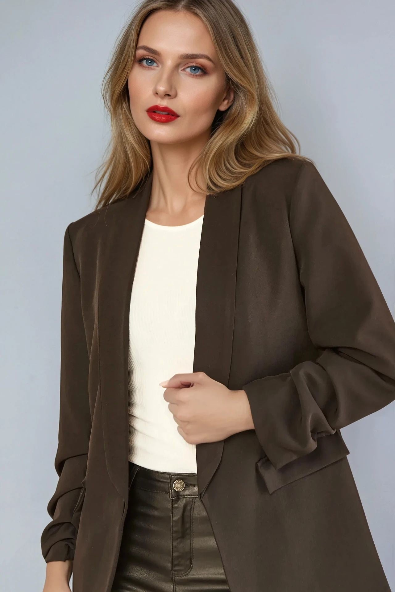 Black Blazer with Ruched Sleeves - Interactive Group