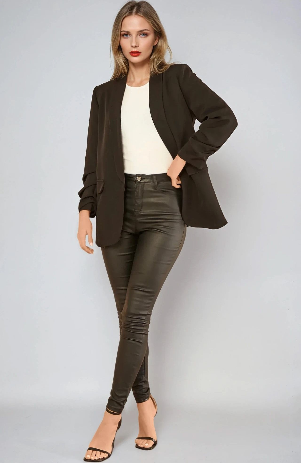 Black Blazer with Ruched Sleeves - Interactive Group