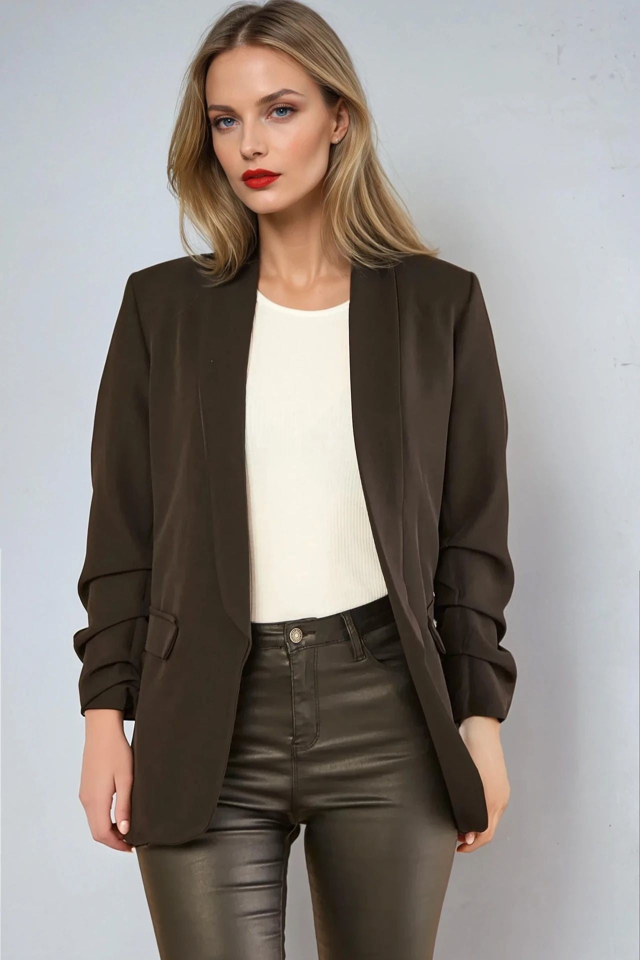 Black Blazer with Ruched Sleeves - Interactive Group