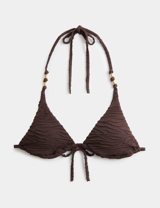 Animal Print Textured Triangle Bikini Top