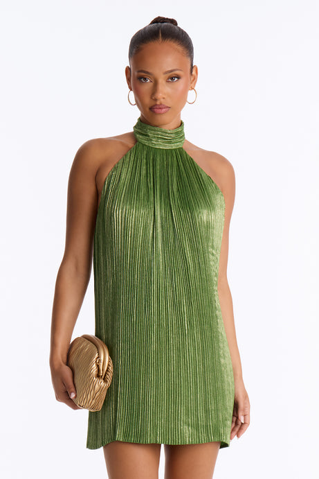 Pop Off Pleated Metallic Mini Dress