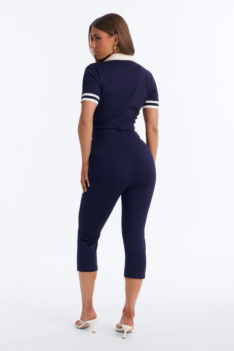 Dianna Ponte Polo Capri Jumpsuit - Navy