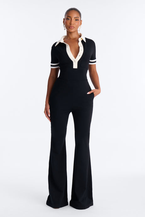 Dianna Ponte Flare Jumpsuit - Black