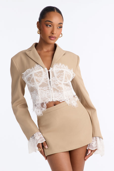 Pretty Sharp Lace Corset Blazer Skort Set