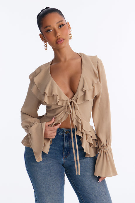 Summer Crush Ruffle Tie Front Flyaway Top