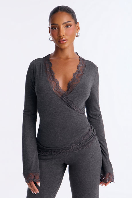 Danielle Lace Trim Wrap Pant Set