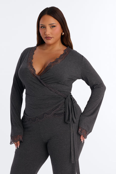 Danielle Lace Trim Wrap Pant Set