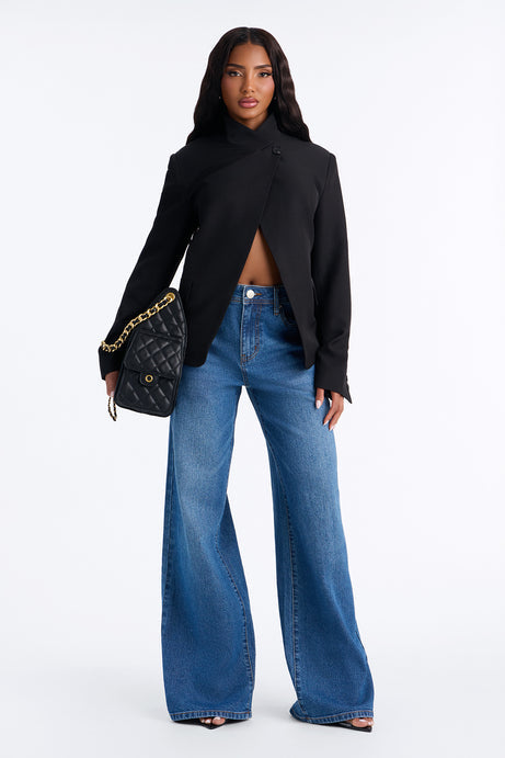 Gianna Cross Front High Collar Open Blazer
