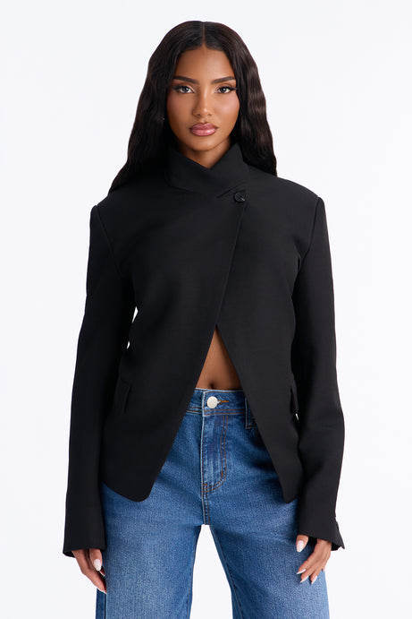 Gianna Cross Front High Collar Open Blazer