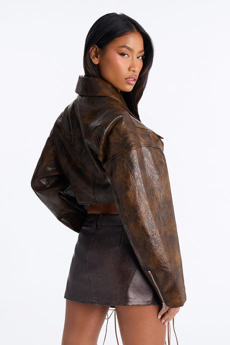 The Vixen Crop Faux Leather Moto Jacket