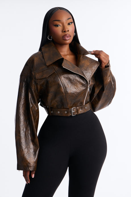 The Vixen Crop Faux Leather Moto Jacket
