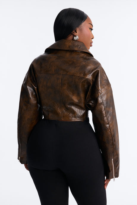 The Vixen Crop Faux Leather Moto Jacket
