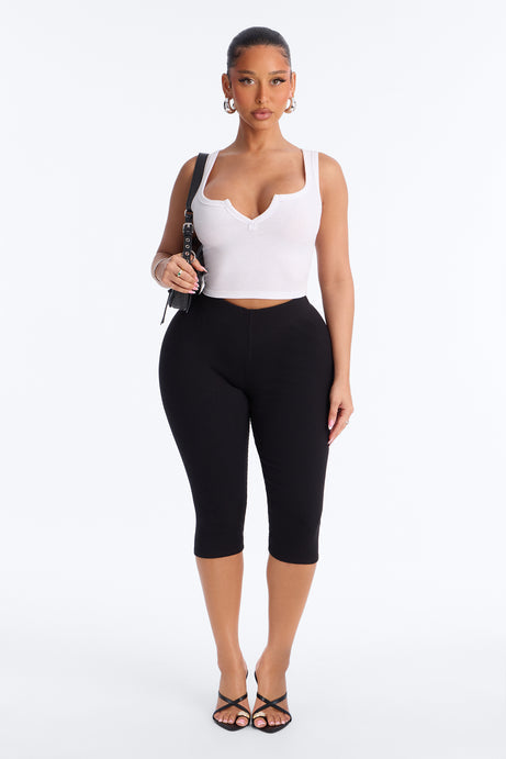 Tory Rib Heavy Contoured High Waisted Pedal Pusher Legging - Black