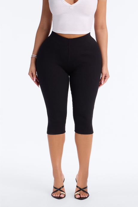 Tory Rib Heavy Contoured High Waisted Pedal Pusher Legging - Black