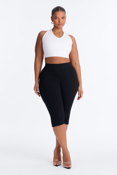 Tory Rib Heavy Contoured High Waisted Pedal Pusher Legging - Black