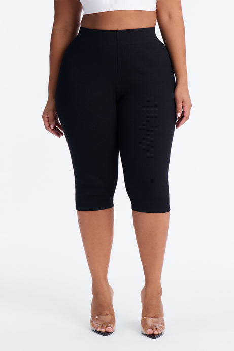 Tory Rib Heavy Contoured High Waisted Pedal Pusher Legging - Black
