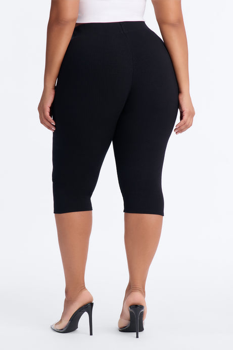 Tory Rib Heavy Contoured High Waisted Pedal Pusher Legging - Black