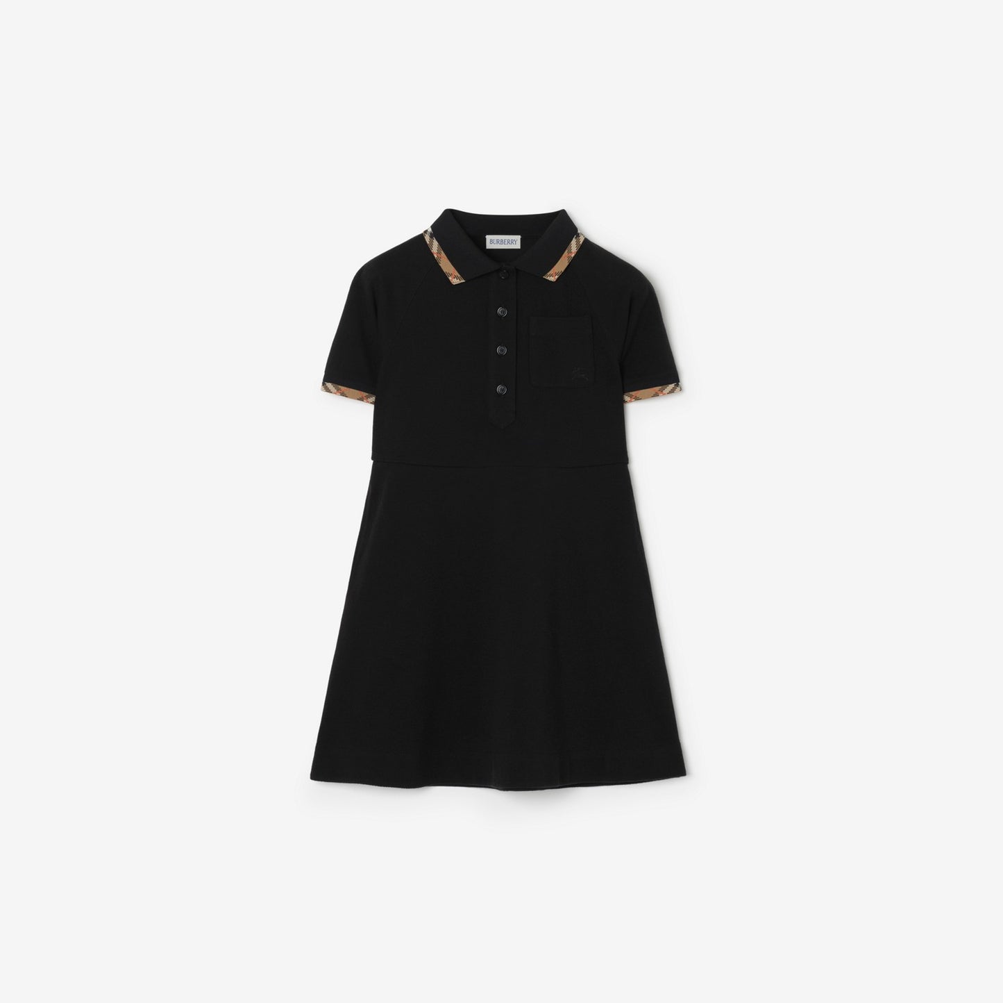 Check Trim Cotton Polo Shirt Dress