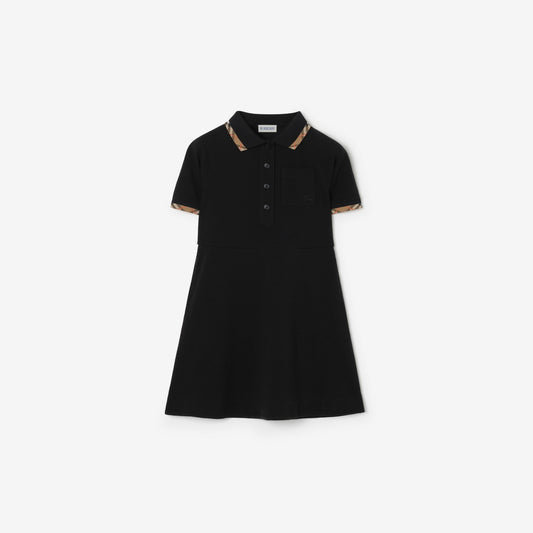 Check Trim Cotton Polo Shirt Dress
