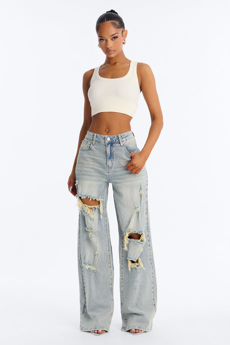 Next Chapter Ripped Wide Leg Jeans - Vintage Wash