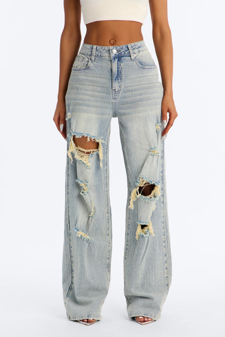 Next Chapter Ripped Wide Leg Jeans - Vintage Wash