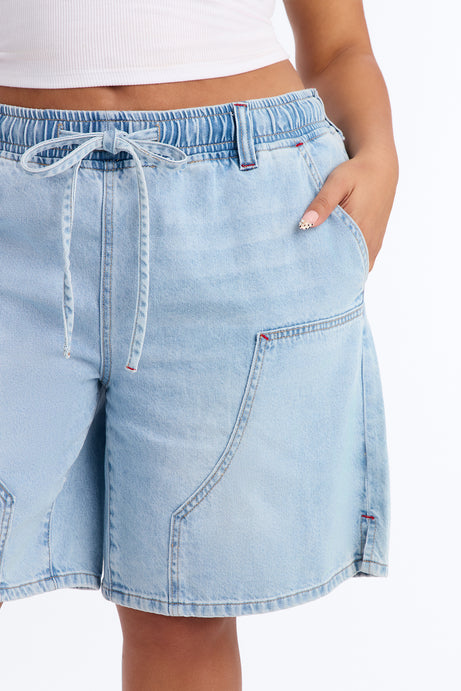 Carolinas Tie Waist Bermuda Denim Shorts