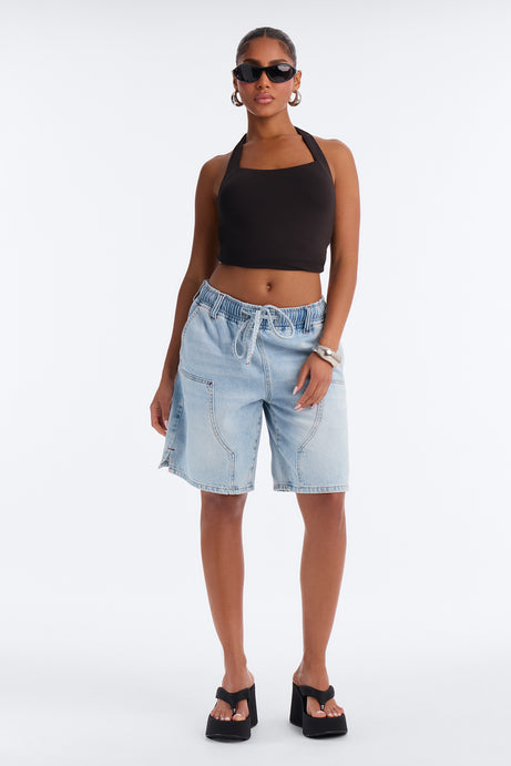 Carolinas Tie Waist Bermuda Denim Shorts