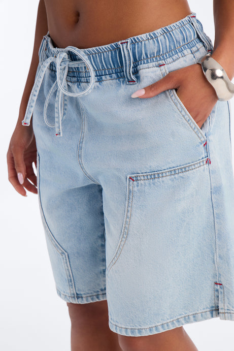 Carolinas Tie Waist Bermuda Denim Shorts
