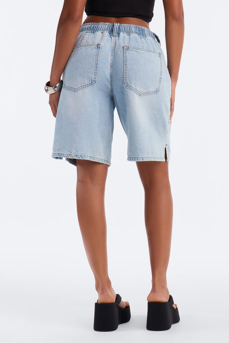 Carolinas Tie Waist Bermuda Denim Shorts