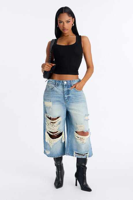 Mott St. Ripped Culotte Jeans - Vintage Wash