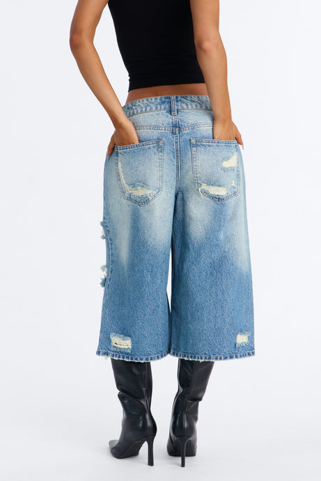 Mott St. Ripped Culotte Jeans - Vintage Wash