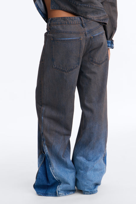 Sicily Coated Baggy Wide Leg Jeans - Brown