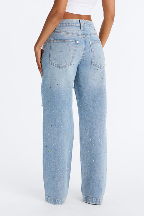 Shining Bright Embellished Ripped Straight Leg Jeans