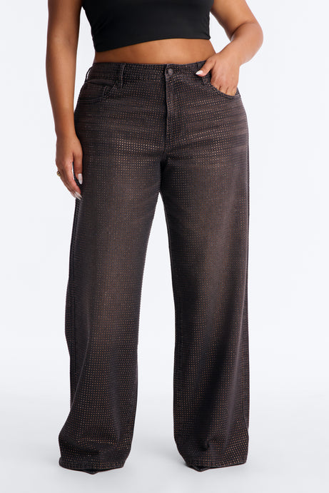 Show Up Rhinestone Embellished Wide Leg Jeans