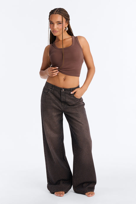 Show Up Rhinestone Embellished Wide Leg Jeans