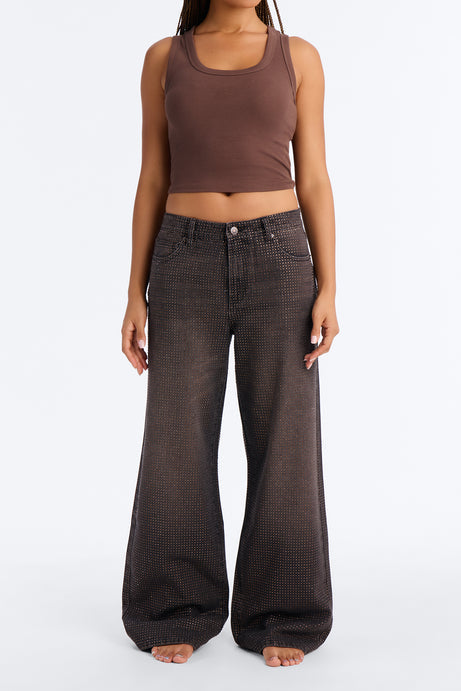 Show Up Rhinestone Embellished Wide Leg Jeans