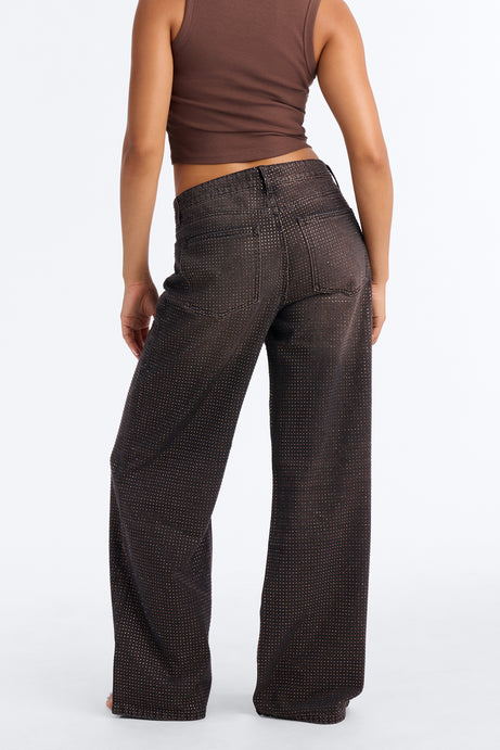 Show Up Rhinestone Embellished Wide Leg Jeans