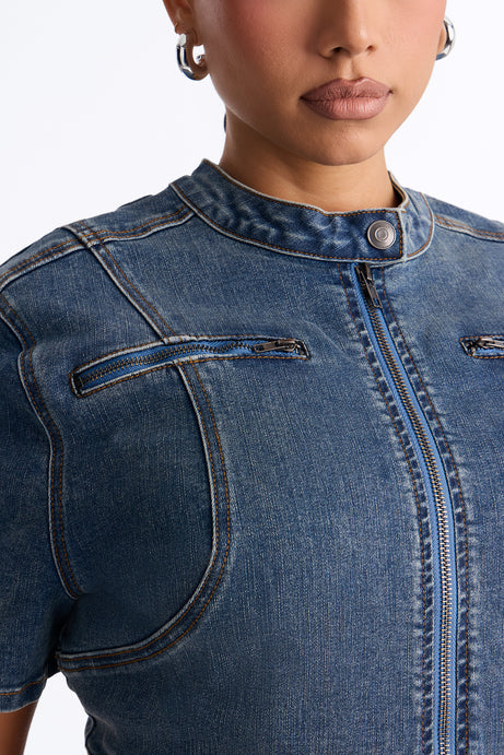 Downtown Days Short Sleeve Denim Pant Set