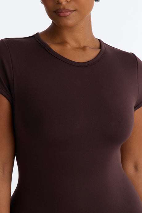 Seamless Smooth Double Lined Cap Sleeve Maxi Dress - Chocolate