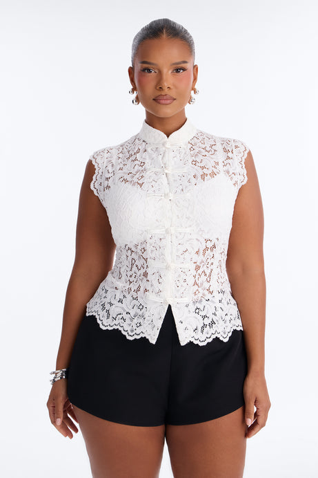 Lizette Lace Mock Neck Sleeveless Top - White