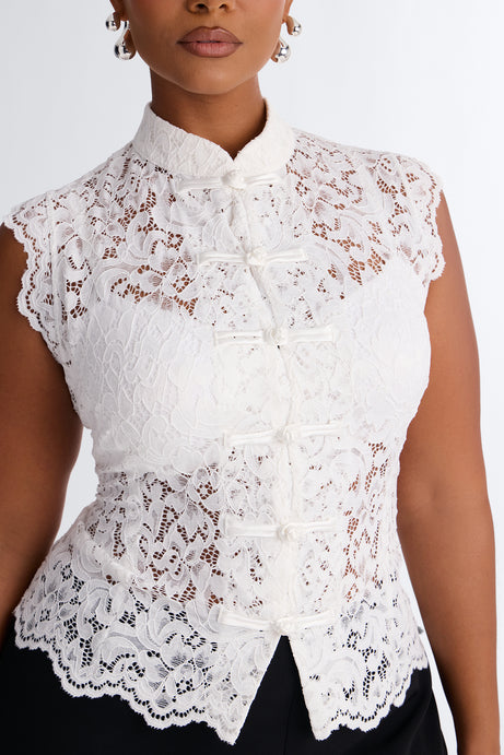 Lizette Lace Mock Neck Sleeveless Top - White