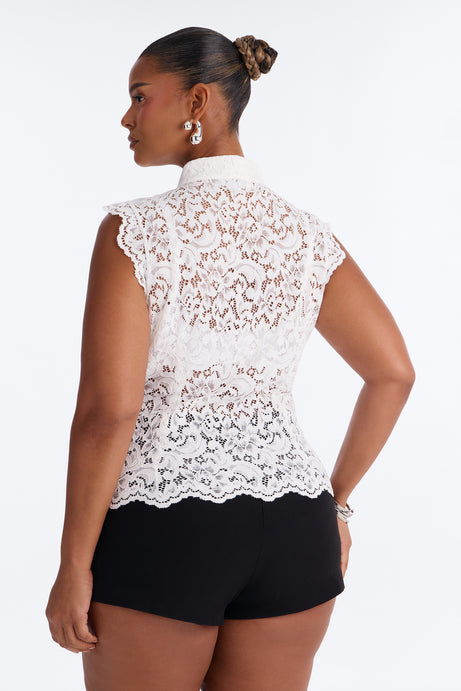 Lizette Lace Mock Neck Sleeveless Top - White