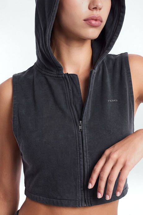 French Terry Cropped Zip Vest Jacket