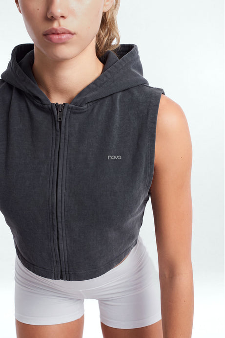 French Terry Cropped Zip Vest Jacket
