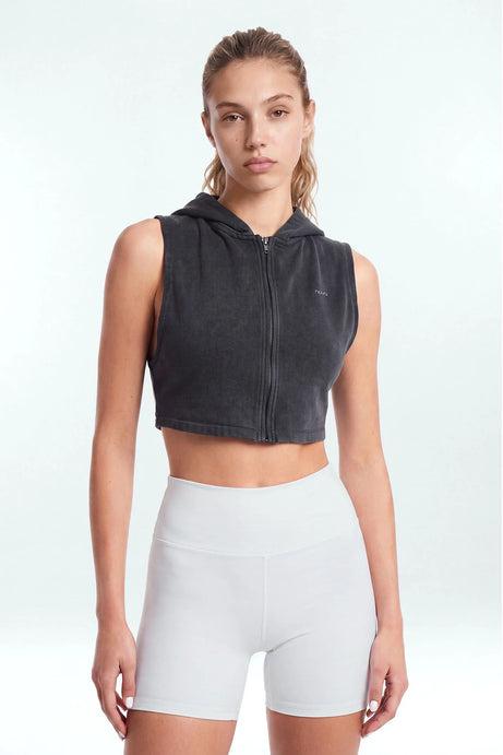 French Terry Cropped Zip Vest Jacket