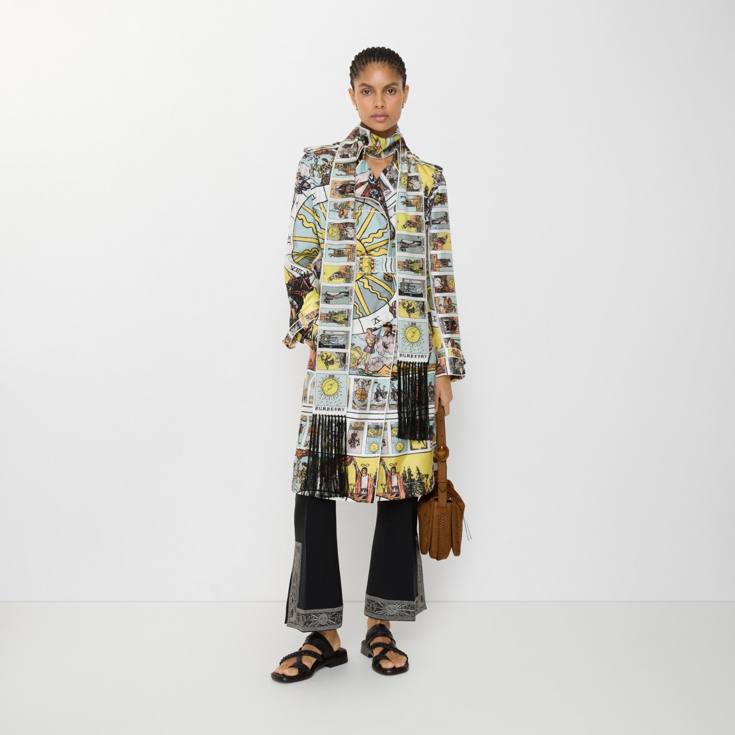 Long Tarot Print Silk Foxfield Trench Coat