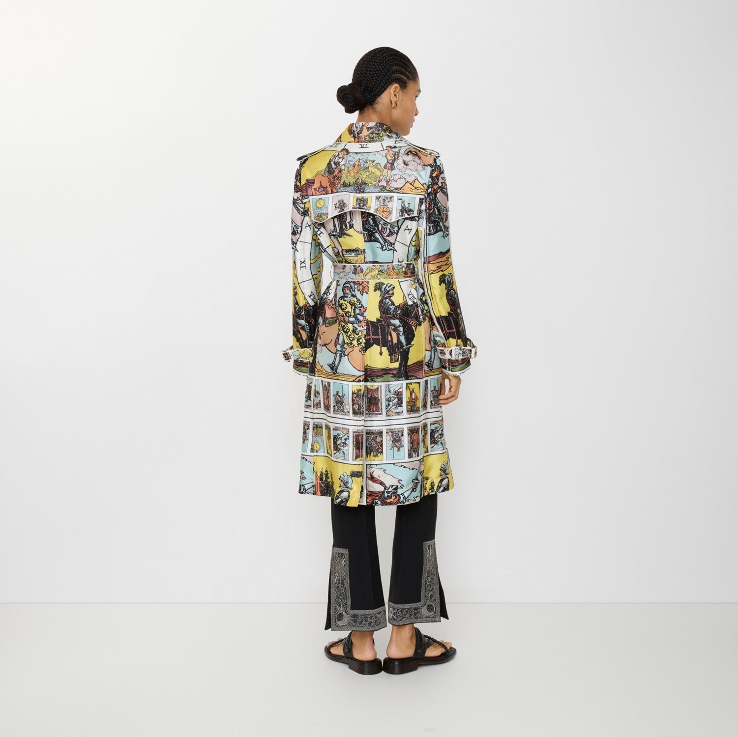 Long Tarot Print Silk Foxfield Trench Coat